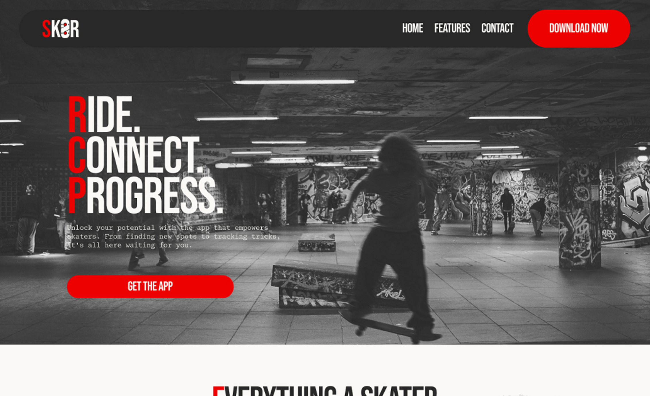 Website sk8er concept - website voor een skate community platform